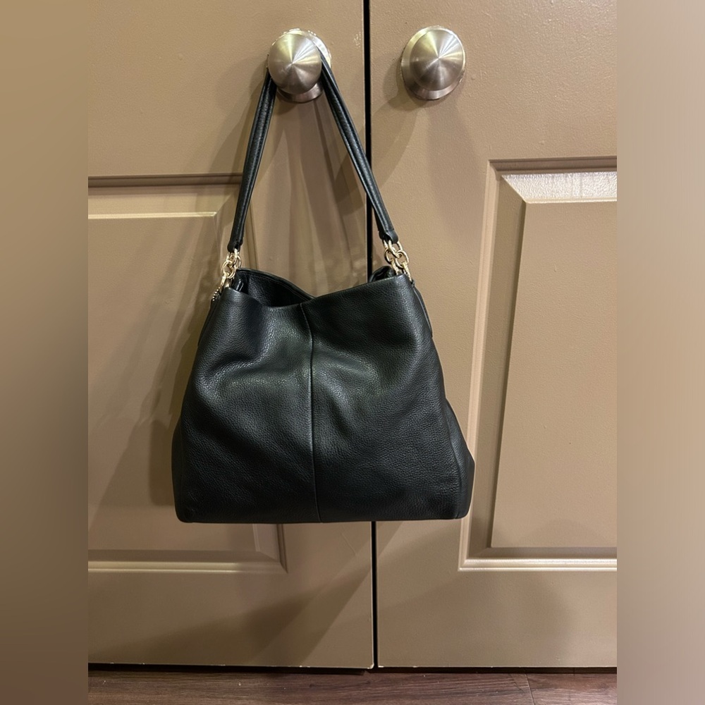 Coach Black Leather Shoulder Bag with Gold Hardware - Picture 12 of 13